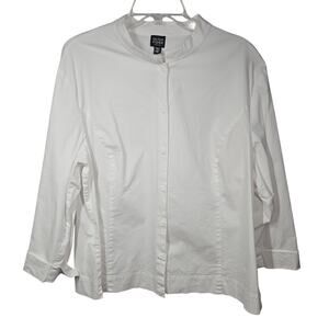 Eileen Fisher white button down blouse Mandarin collar size 2X